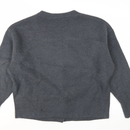 ZARA Women Grey V-Neck Long Sleeve Cardigan Size 12
