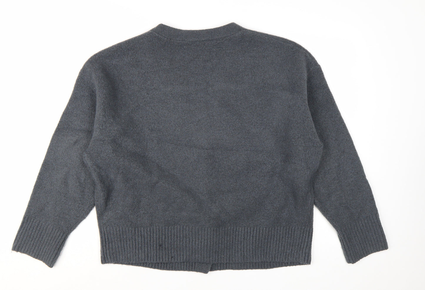 ZARA Women Grey V-Neck Long Sleeve Cardigan Size 12
