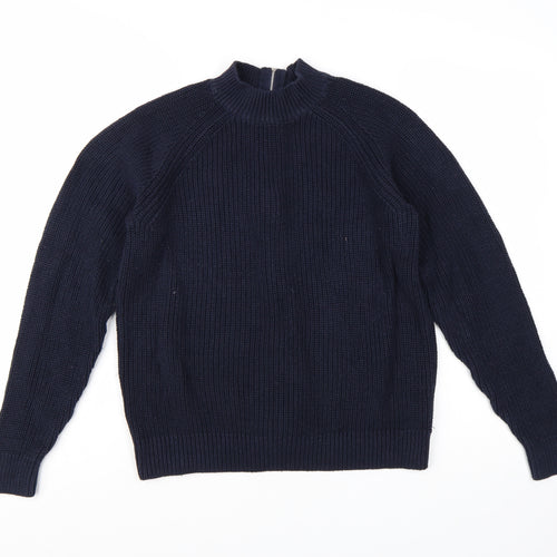 H&M Women's Blue Full Zip Mock Neck Chunky Knit Jumper Size S