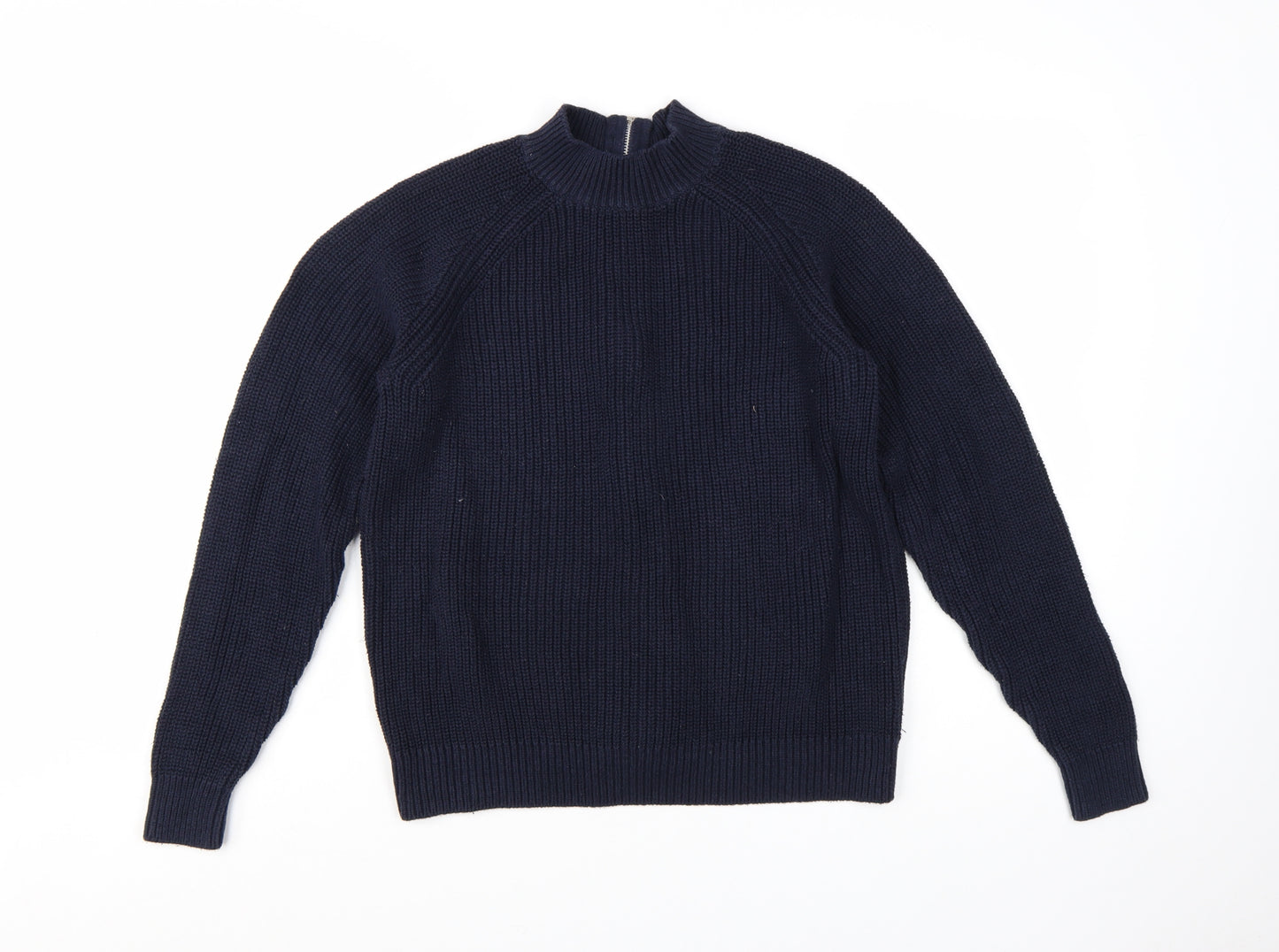 H&M Women's Blue Full Zip Mock Neck Chunky Knit Jumper Size S