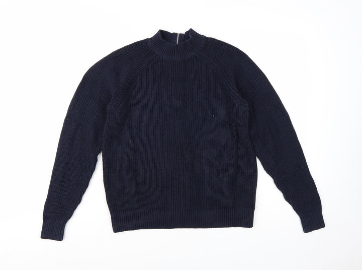 H&M Women's Blue Full Zip Mock Neck Chunky Knit Jumper Size S
