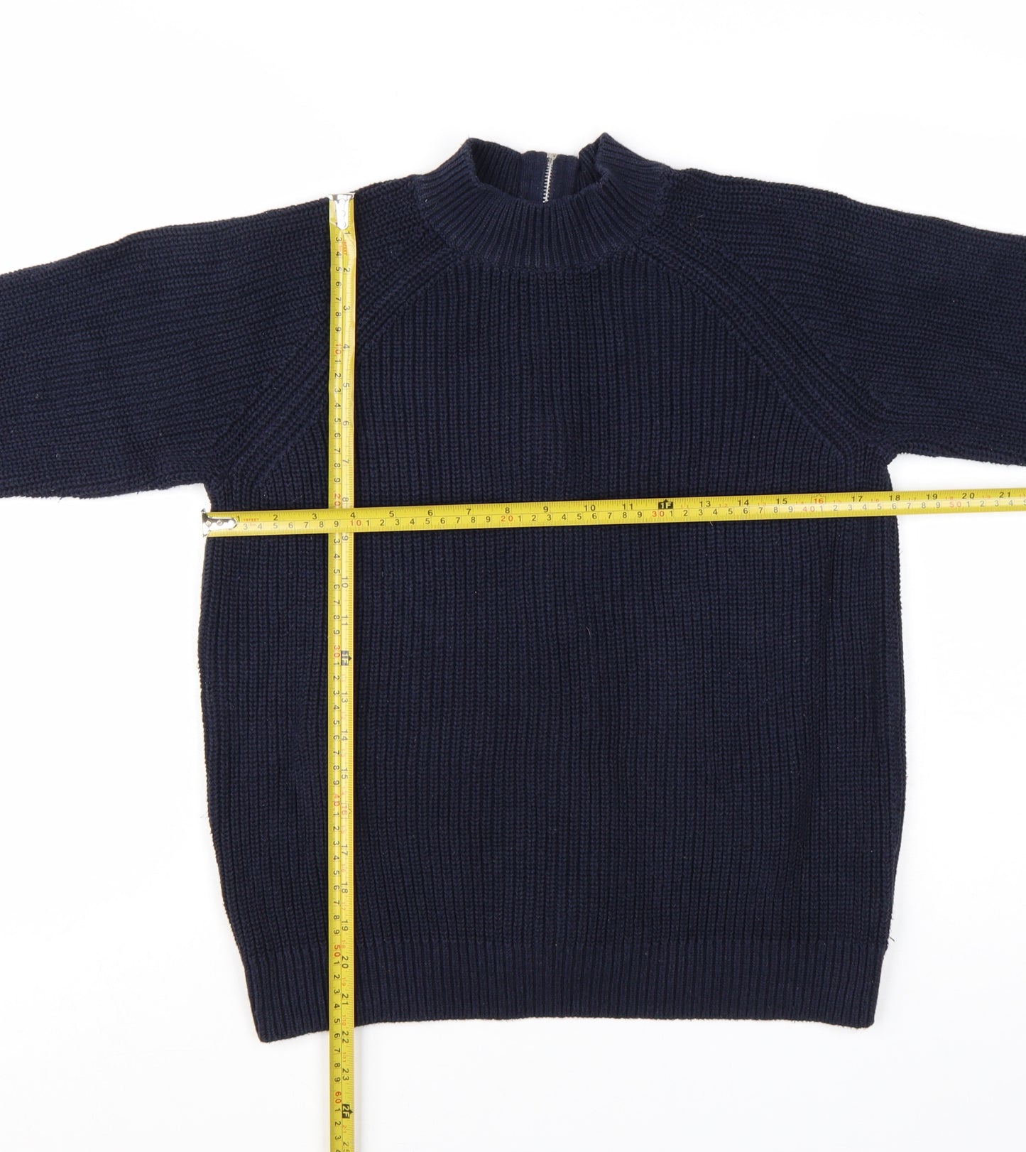 H&M Women's Blue Full Zip Mock Neck Chunky Knit Jumper Size S
