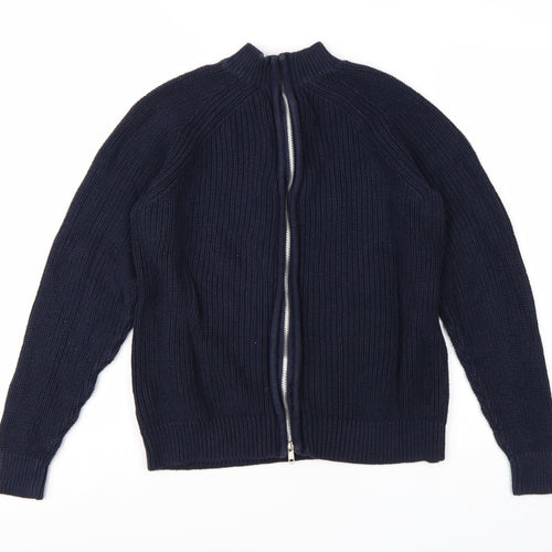 H&M Women's Blue Full Zip Mock Neck Chunky Knit Jumper Size S