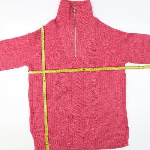 Marks and Spencer Women Pink Cable-Knit Half Zip Jumper Size M