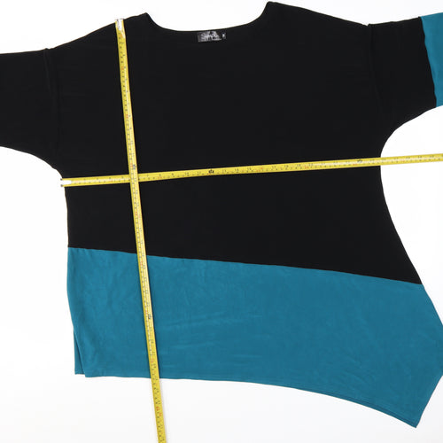 Sympli Women's Black Blue Asymmetrical Colourblock Jersey Top Size 18