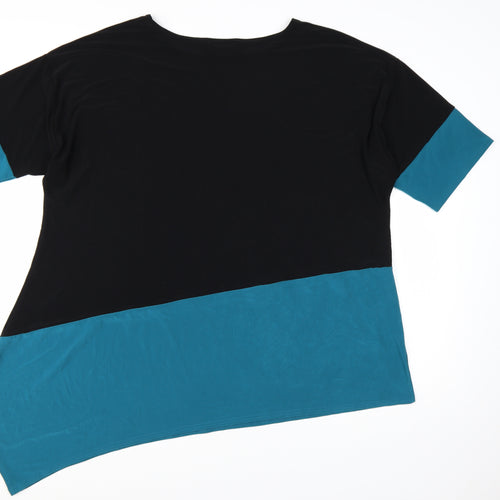Sympli Women's Black Blue Asymmetrical Colourblock Jersey Top Size 18