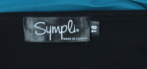 Sympli Women's Black Blue Asymmetrical Colourblock Jersey Top Size 18