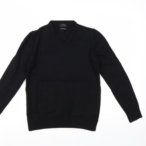 Zara Women's Black Wool V-Neck Long Sleeve Jumper Size 12