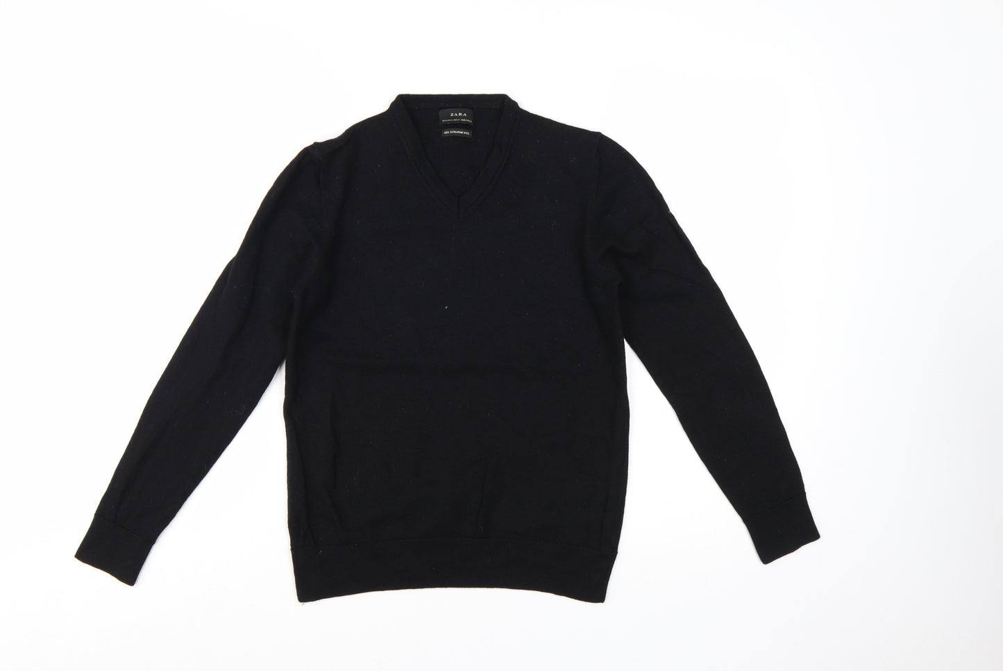 Zara Women's Black Wool V-Neck Long Sleeve Jumper Size 12