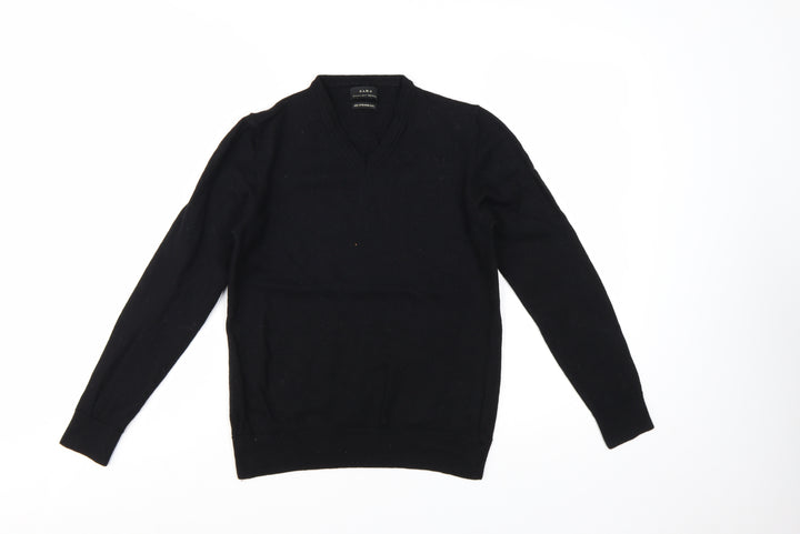 Zara Women's Black Wool V-Neck Long Sleeve Jumper Size 12