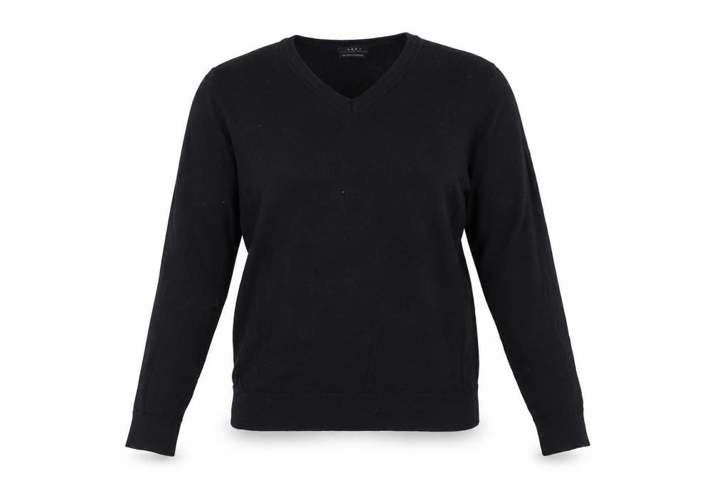 Front view of Zara Women's Black Wool V-Neck Long Sleeve Jumper, size 12