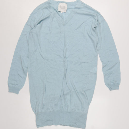 Part Two Women's Blue Merino Wool V-Neck Jumper Size M