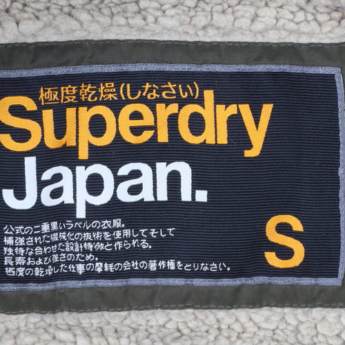 Superdry Womens Green Long Parka Coat S Hooded Faux Fur Trim Winter Jacket
