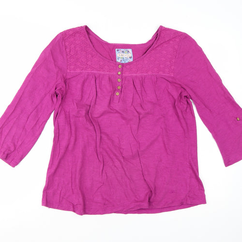 Mantaray Womens Pink Cotton Tunic Blouse Size 16 Scoop Neck 3/4 Sleeve