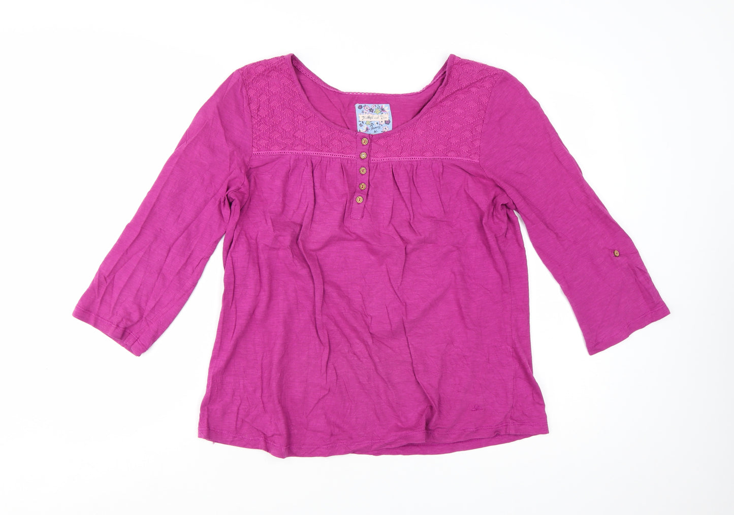 Mantaray Womens Pink Cotton Tunic Blouse Size 16 Scoop Neck 3/4 Sleeve