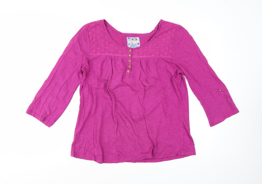 Mantaray Womens Pink Cotton Tunic Blouse Size 16 Scoop Neck 3/4 Sleeve