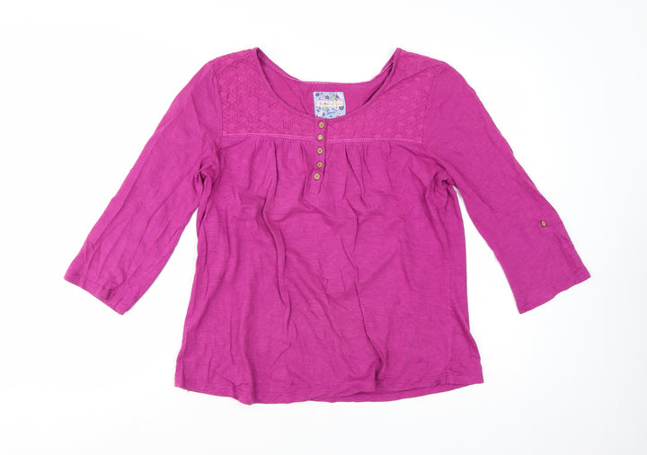 Mantaray Womens Pink Cotton Tunic Blouse Size 16 Scoop Neck 3/4 Sleeve