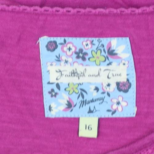 Mantaray Womens Pink Cotton Tunic Blouse Size 16 Scoop Neck 3/4 Sleeve