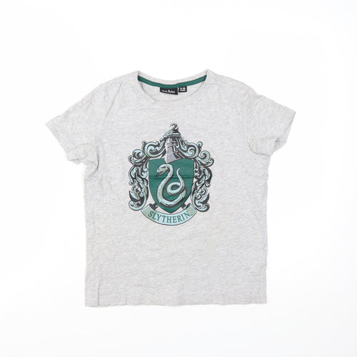 Harry Potter Boys Grey Slytherin T-Shirt 9-10 Years Short Sleeve Cotton Blend