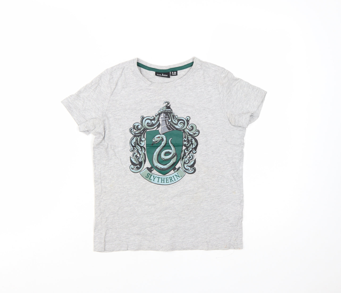Harry Potter Boys Grey Slytherin T-Shirt 9-10 Years Short Sleeve Cotton Blend