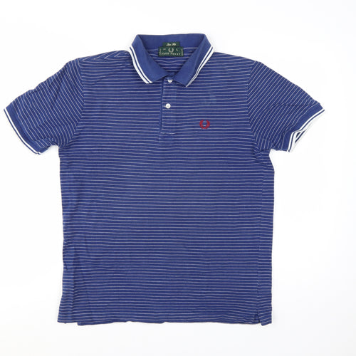 Fred Perry Men's Blue Striped Slim Fit Polo Shirt Size L