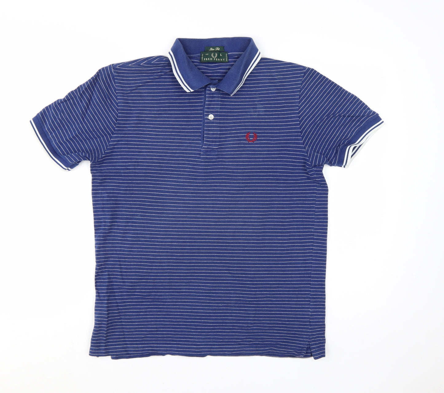 Fred Perry Men's Blue Striped Slim Fit Polo Shirt Size L