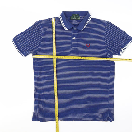 Fred Perry Men's Blue Striped Slim Fit Polo Shirt Size L