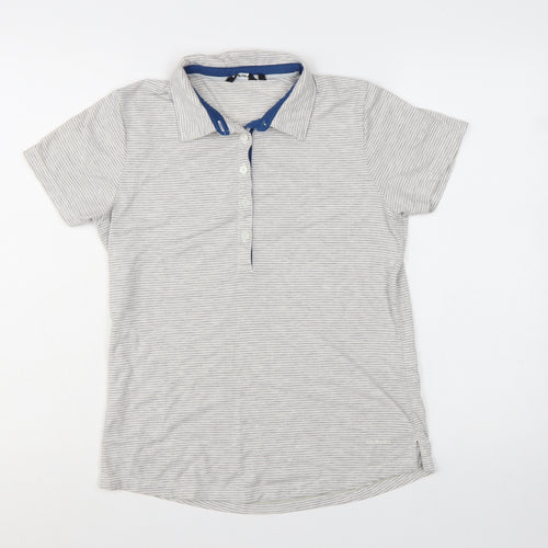 Rohan Womens Grey Striped Polo Shirt Size 10 Lightweight Travel Top