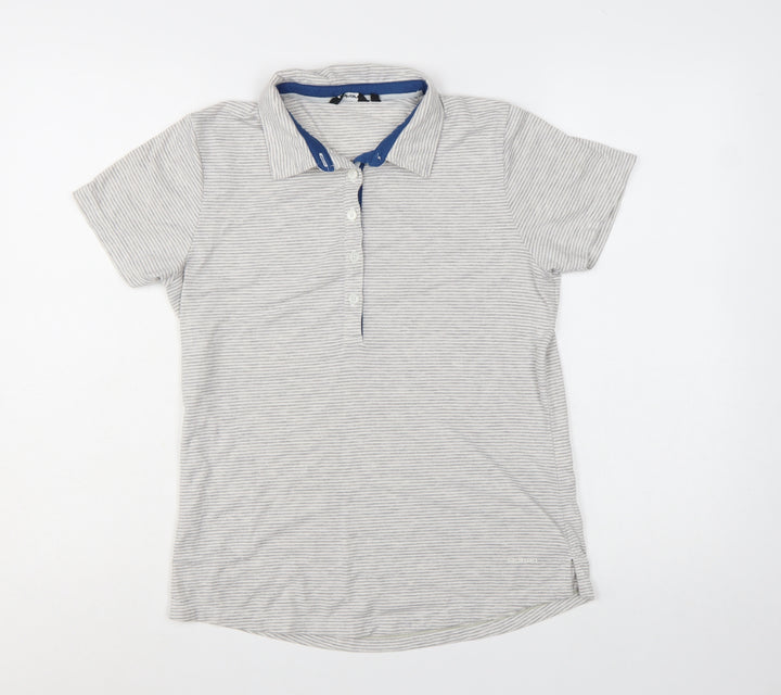Rohan Womens Grey Striped Polo Shirt Size 10 Lightweight Travel Top