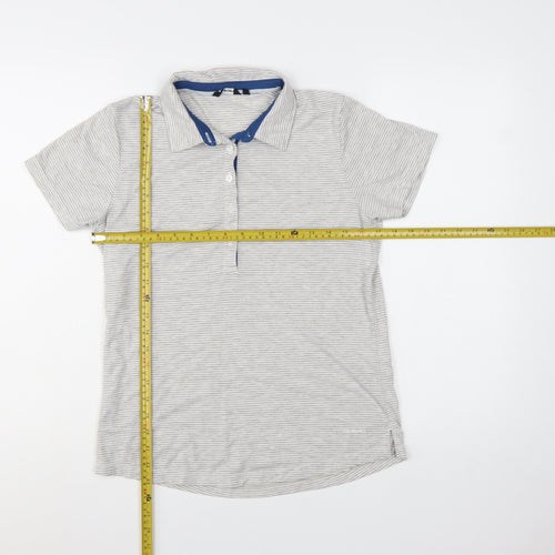 Rohan Womens Grey Striped Polo Shirt Size 10 Lightweight Travel Top