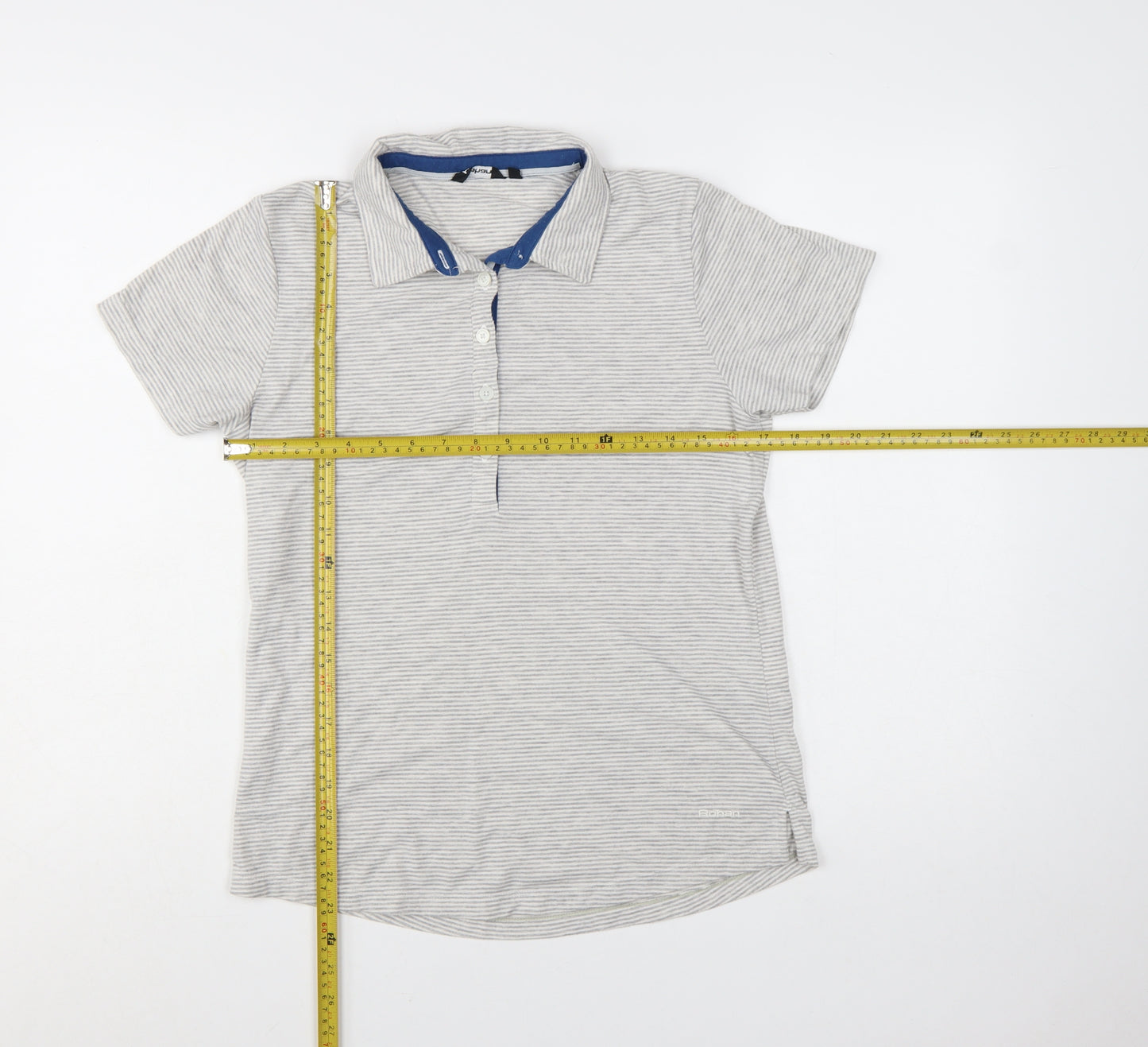 Rohan Womens Grey Striped Polo Shirt Size 10 Lightweight Travel Top