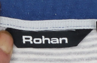 Rohan Womens Grey Striped Polo Shirt Size 10 Lightweight Travel Top