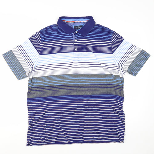 Marks and Spencer Blue Harbour Men's Blue Striped Cotton Polo Shirt XL Relaxed Fit