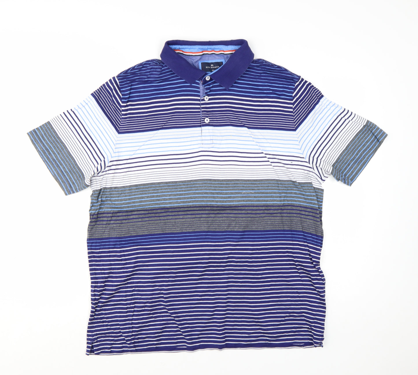 Marks and Spencer Blue Harbour Men's Blue Striped Cotton Polo Shirt XL Relaxed Fit