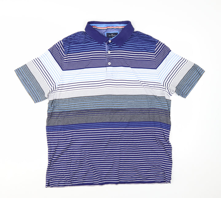 Marks and Spencer Blue Harbour Men's Blue Striped Cotton Polo Shirt XL Relaxed Fit