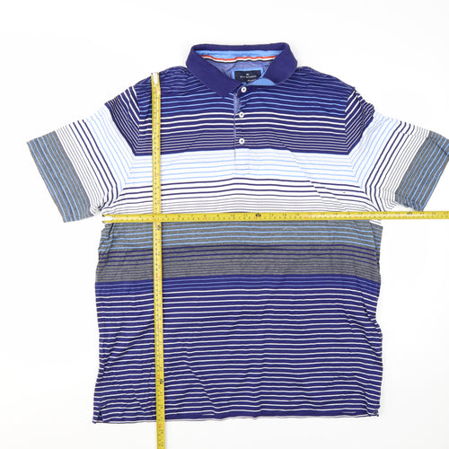 Marks and Spencer Blue Harbour Men's Blue Striped Cotton Polo Shirt XL Relaxed Fit