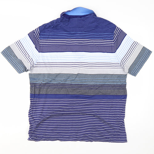 Marks and Spencer Blue Harbour Men's Blue Striped Cotton Polo Shirt XL Relaxed Fit
