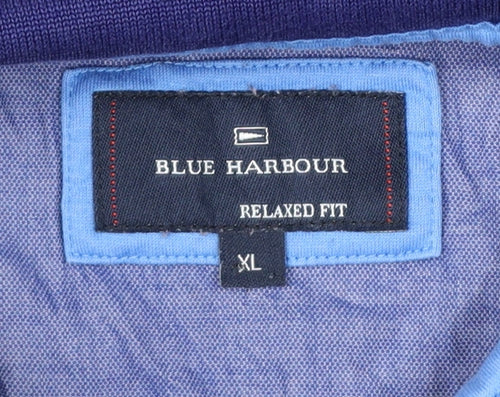 Marks and Spencer Blue Harbour Men's Blue Striped Cotton Polo Shirt XL Relaxed Fit