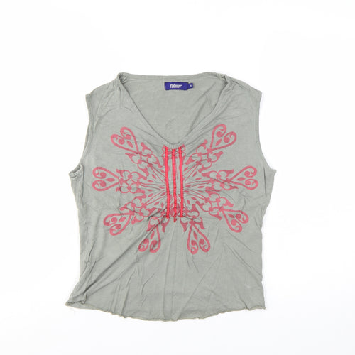 Falmer Womens Grey Floral Viscose Stretch Sleeveless Tank Top Size 10