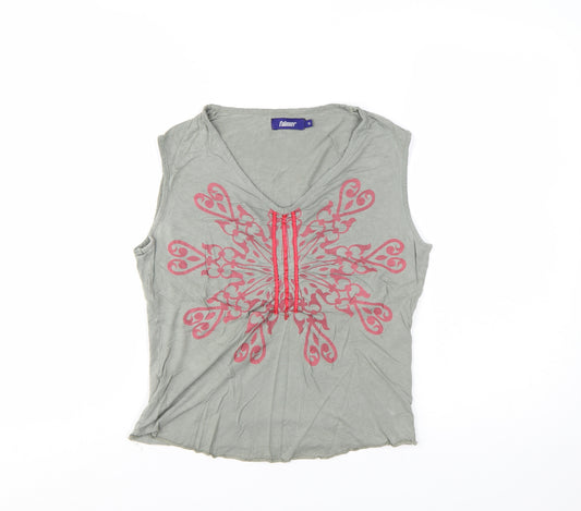 Falmer Womens Grey Floral Viscose Stretch Sleeveless Tank Top Size 10