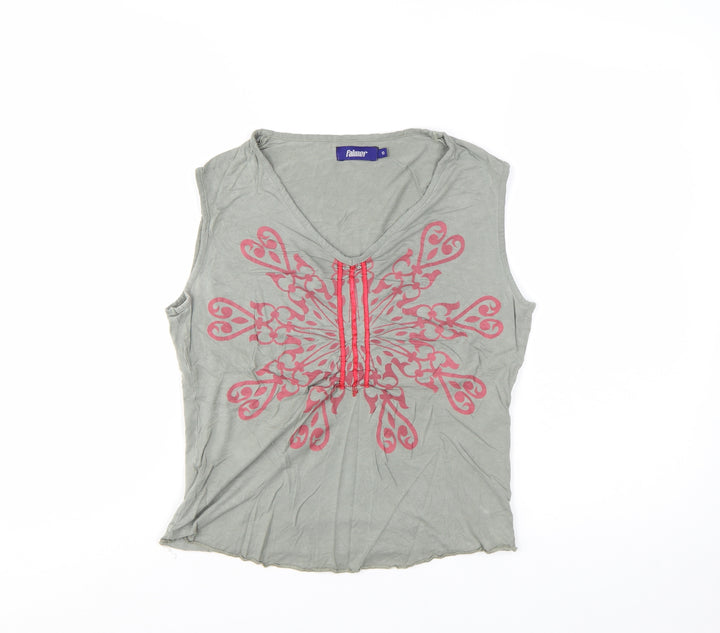 Falmer Womens Grey Floral Viscose Stretch Sleeveless Tank Top Size 10