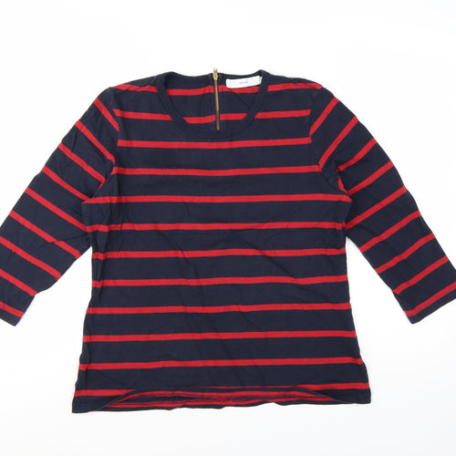 John Lewis Women's Blue Red Striped Cotton 3/4 Sleeve Top Size 16