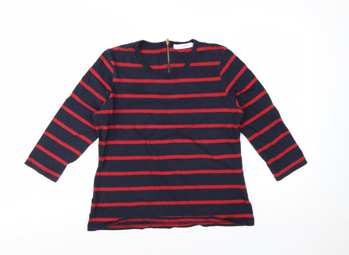 John Lewis Women's Blue Red Striped Cotton 3/4 Sleeve Top Size 16