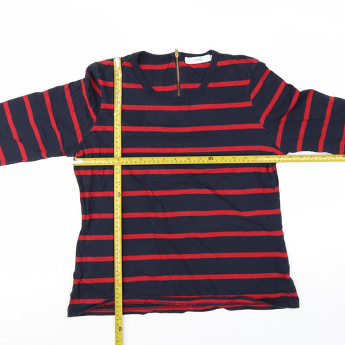 John Lewis Women's Blue Red Striped Cotton 3/4 Sleeve Top Size 16