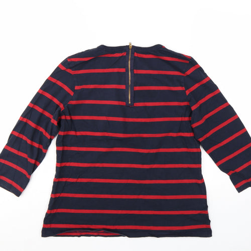John Lewis Women's Blue Red Striped Cotton 3/4 Sleeve Top Size 16