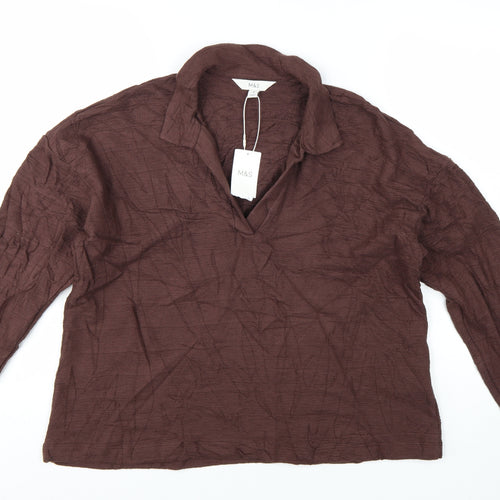 Marks and Spencer Women's Brown Cotton Collared Blouse Size 16