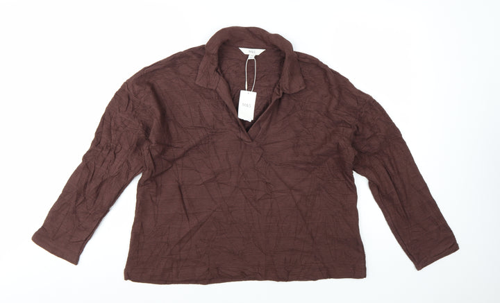 Marks and Spencer Women's Brown Cotton Collared Blouse Size 16
