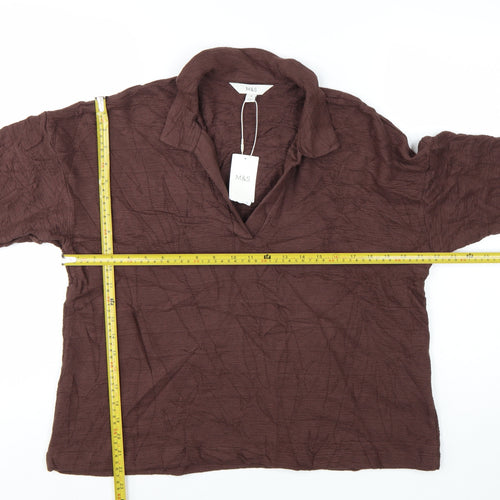 Marks and Spencer Women's Brown Cotton Collared Blouse Size 16