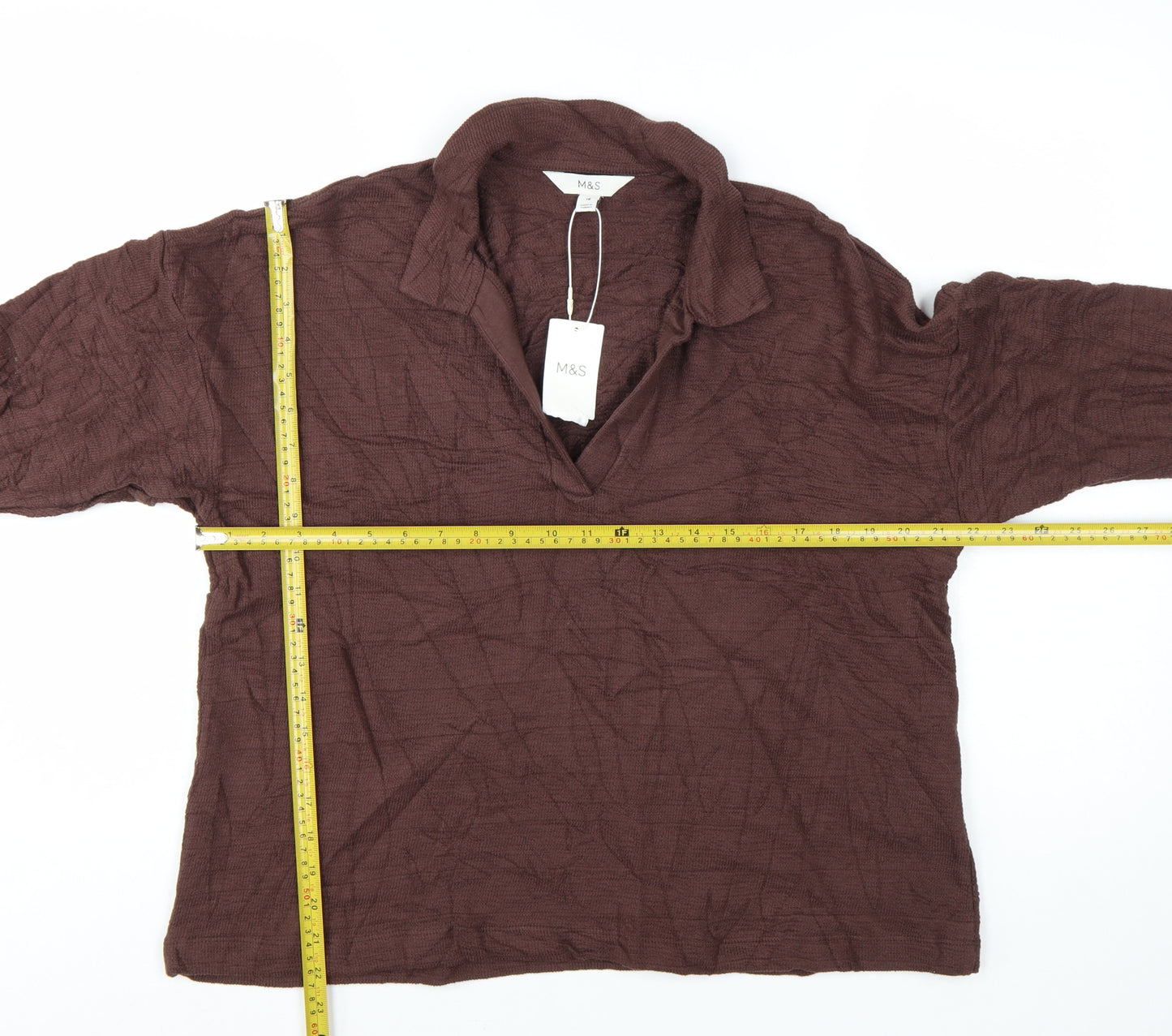 Marks and Spencer Women's Brown Cotton Collared Blouse Size 16
