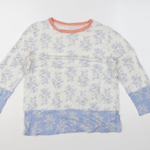 White Stuff Women Ivory Floral 3/4 Sleeve Cotton T-Shirt UK 10